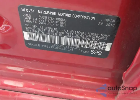 2017 Mitsubishi Lancer Es/Le z USA, uszkodzony, nr VIN JA32U2FU3HU000872